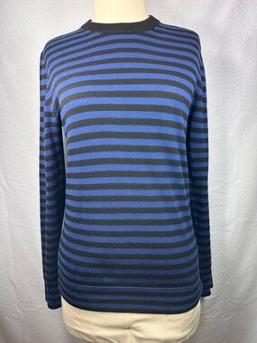 Paul Smith Merino Wool Classic Blue and Black Striped Crewneck Sweater Mens S